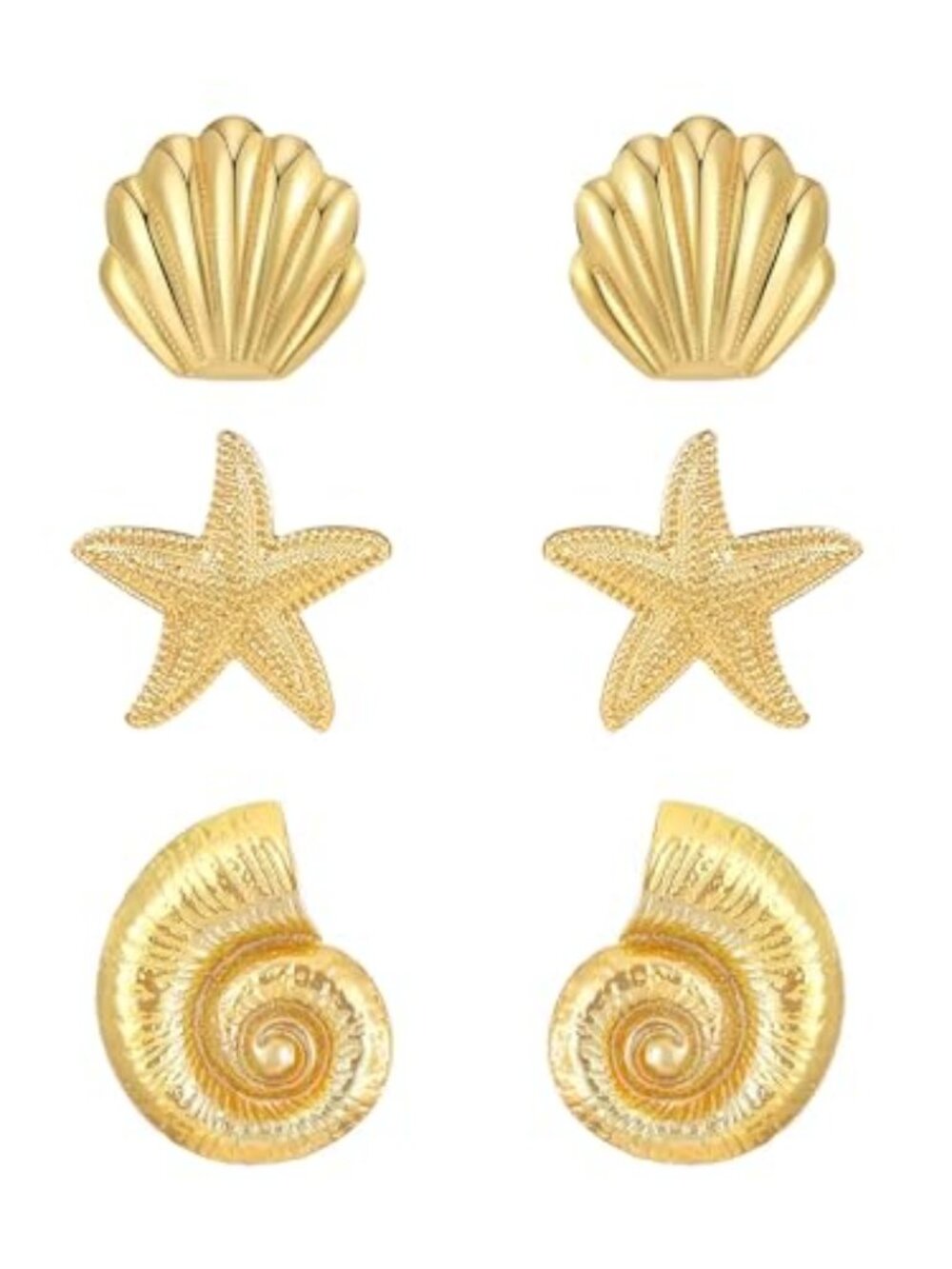 3 Pairs Beach‎ Earrings for Women 14K Gold Statement Earrings Summer Ocean